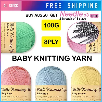 Baby Malli Knitting Yarn Extra Soft 8ply Acrylic Crochet Craft Fine Threat Ball • $3.50