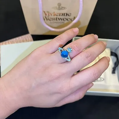 VIVIENNE WESTWOOD Ring With Crystal Blue Opal Orb Ring Size 7 • $83