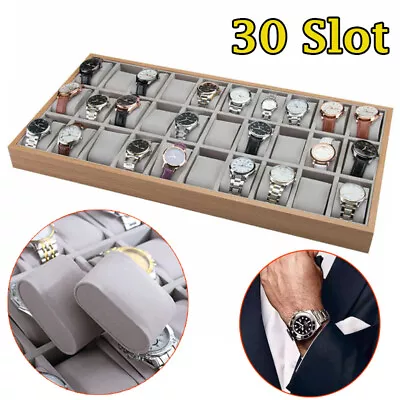 30 Grid Men Watch Display Jewelry Watch Box Organizer Storage Wooden Show Tray • $38.66