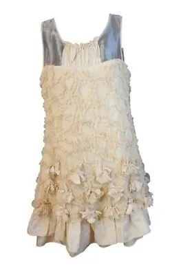 Gerry Shaw Sz 8 Vintage 90's Beige Silk Sleeveless Floral Applique Party Dress • $54.95