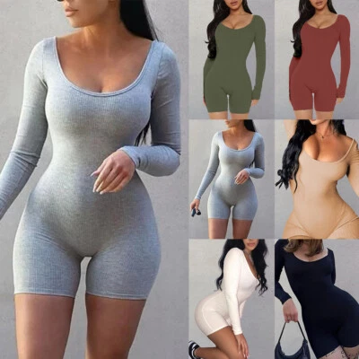 £14.79 • Buy Women Long Sleeve Bodysuit Ladies Plain Stretch Unitard Leotard Tops Tee Shirts
