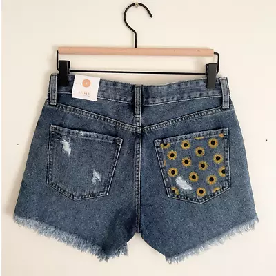 Sunflower Hand Painted Denim Shorts NWT Just Black Denim Small • $65