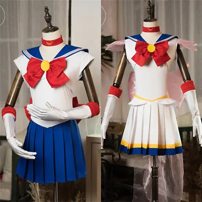 Sailor Moon Cosplay Costume Women Girl Uniform Dress  White Blue Custom Made New • $95.70