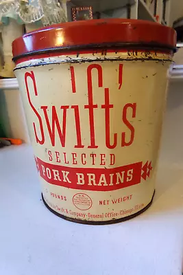 Rare Vintage Swift's Packing Co. Pork Brains 5lb Tin Can  W/ Lid • $27.95