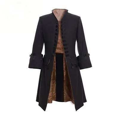 Men Frock Outfit Tailcoat 18th Century Colonial Military Black Coat • $192.78