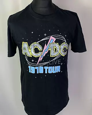 AC/DC 1979 LIVE TOUR SHORT SLEEVE COTTON T SHIRT BLACK Medium A517 • £12.99