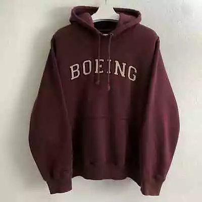 Vintage 90s Boeing Airplane Heavy Faded Distressed Boxy Hoodie Sweatshirt Large • $48.45