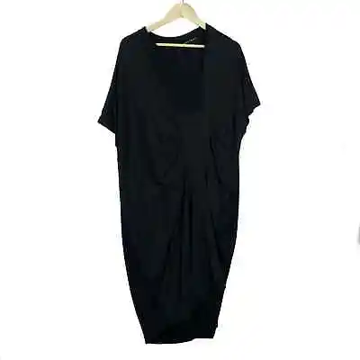 Elm Design Womens Dress Large Black Draped Lagenlook Longline Gathered Designer • $125