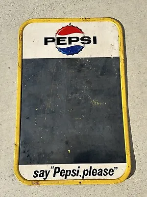 Vintage Yellow Metal Tin Pepsi Cola Pop Chalkboard Sign Embossed Advertising • $99.99