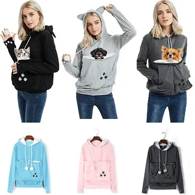 Women Autumn Sweatshirt Pullover Girl Cute Hoodie Cat Ear Pouch Pet Carrier • £17.99