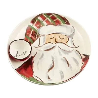 New Mud Pie Christmas Santa Claus Tartan Chip Plate & Dip Bowl 2-Piece Set • $39.99