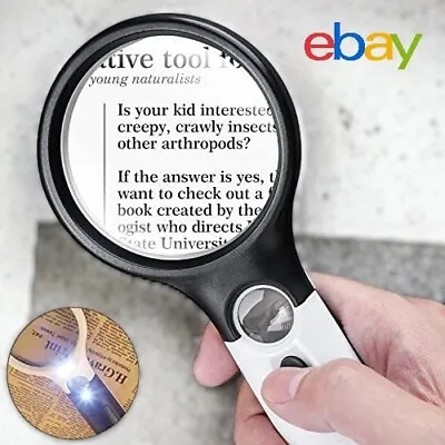 Magnifying Glass With 3 LED Light 45X Magnifier Handheld Reading Jewelry Loupe • £4.70