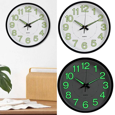 £11.94 • Buy 12'' Round Luminous Wall Clock Hanging Silent Quartz Bedroom Living Room Deco UK
