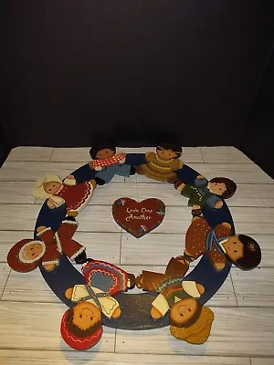 Vintage Wooden Wall Decor Children Of The World Love One Another 19½in Round • $29.99