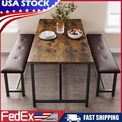 Dining Set Table And 2 Upholstered Bench Wood Top Breakfast Dinette For Kitchen • $135.95