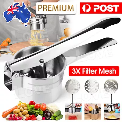 Potato Ricer Masher Fruit Press With 3 Discs Professional All Stainless Steel AU • $14.95