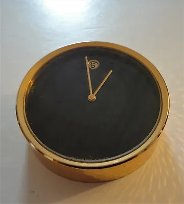 Vtg Swiss Made Movado Museum Classic Textured Brass Quartz Flat Desk Clock Date  • $299.99