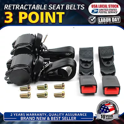 2×Retractable 3 Point Car Safety Seat Belt Lap Diagonal Belt Adjustable Black US • $42.86