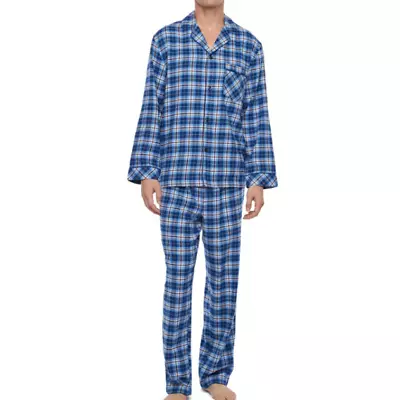 St. John's Bay Men's Flannel Pajama Set LARGE TALL Blue Plaid 2 Piece New • $46.99