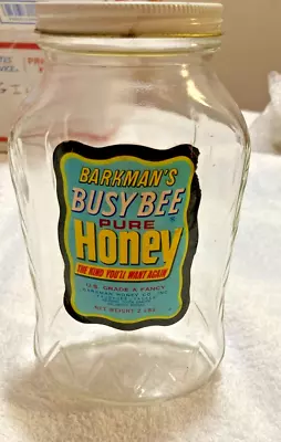 Vintage Glass   Barkman's Busy Bee  Pure Brand Honey Glass Jar SD And KS • $14