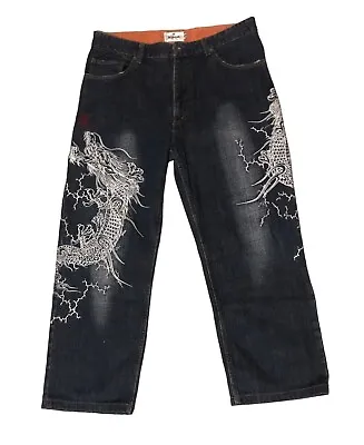 Japanese Embroidered Baggy Jeans READ DESCRIPTION • £125