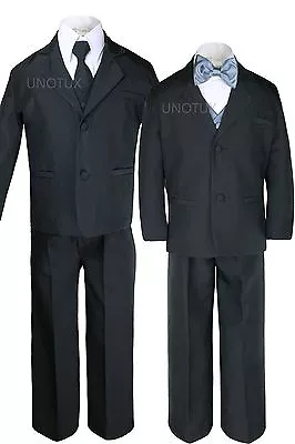$40.99 • Buy Baby Boy Toddler Kid Teen Wedding Prom Black Tuxedo Suit + Vest Bow Tie Sz: S-20