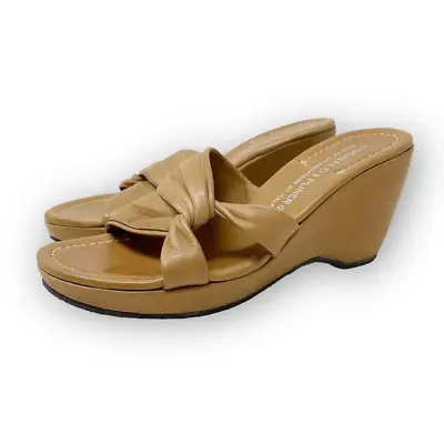 Donald J. Pliner Vivi Leather Platform Tan Wedge Heels Sandals Women’s Size 7.5 • $35