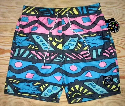 Mens Maui And Sons Sharks Drawstring Lined Stretch Swim Board Shorts Size L • $29.90
