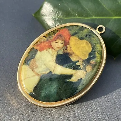 Gold Plated Vintage Photo Locket Pendant Dance At Bougival Renoir Couple Love • $65