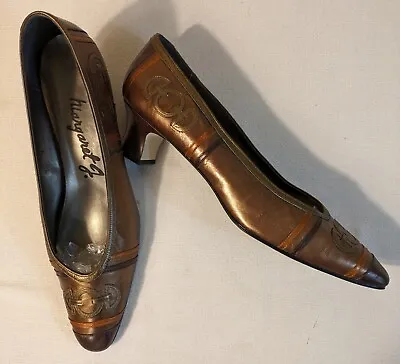 VINTAGE 70’s Margaret J    Womens 10N Tri-Color Metallic Leather 2  Cone Heels   • $22.50