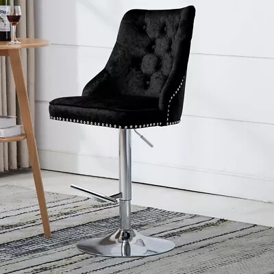 Crushed Velvet Swivel Club Bar Stool &Footrest Cafe Bar Counter Pub Tufted Stool • £95.95