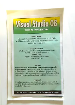 2008 Professional Visual Studio. Windows Vista XP W/Sp2 Or Server 2003. Unopen • $12.99