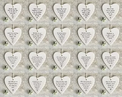 East Of India Porcelain Hanging Round Heart Keepsake Sentiment Gift With Saying • £5.99