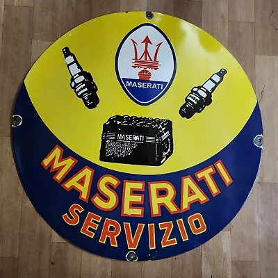 Maserati Servizio Porcelain Enamel Sign 30 Inches Round • $100