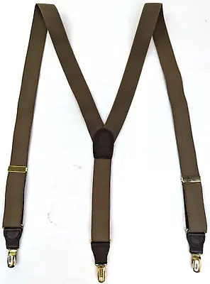 CAS Germany Suspenders Brown Pants Clips Y-back Gold Hardware Elastic Straps • $19.77