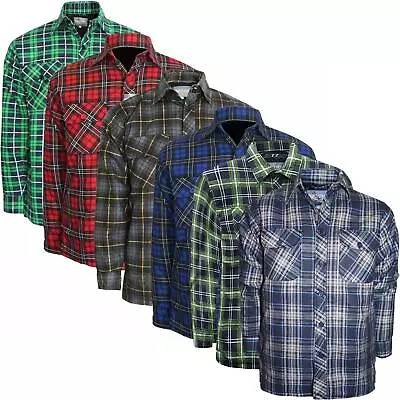 Men's Warm Lumberjack Check Button Padded Quilted Lined Shirt Jacket S To 6XL • £16.99