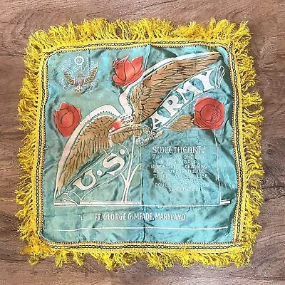 Vintage WWII US Army Eagle  Sweetheart  Military Pillowcase Fort Meade Maryland • $39