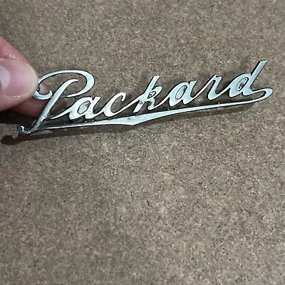 Vintage 4” 1950s OEM Packard Emblem Chrome Script Nameplate Dash Ornament Badge • $124.99