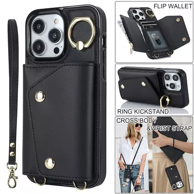 Crossbody Shoulder Strap Wallet Leather Case Ring Kickstand For IPhone & Samsung • $25.83