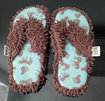 LAZY ONE Spa Flip Flop Slippers Size L/XL 7-9  Moose Brown Blue Cushy  • $12