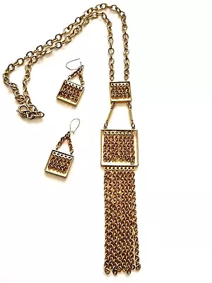 Vintage Park Lane Long Fringe Pendant Necklace 16  With Matching Earrings • $15.50