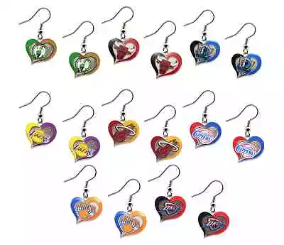 $7.49 • Buy NBA Swirl Heart Team Dangle Earrings - Pick Your Team