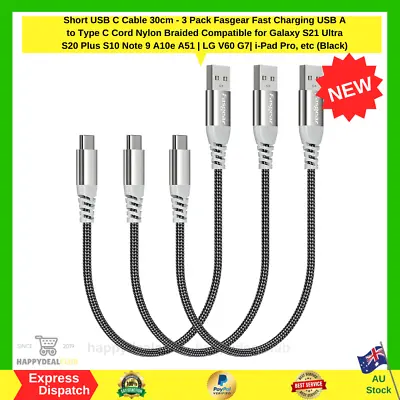 3 Pack Short USB C Cable 30Cm Fasgear Fast Charging USB To Type C Cord Nylon • $16.45