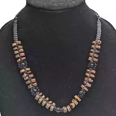 Vintage African 2 Strand Wooden And Beaded Necklace Black Brown • $18