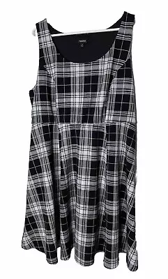 Torrid Plus Size 1 1x Plaid Dress Fit Flare Black White Stretch Sleeveless Tank • $34.99