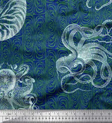 Soimoi Blue Cotton Poplin Fabric Animal Skin|Shell & Octopus Ocean-aK7 • $11.58
