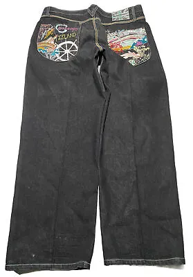 Artful Dodger Men's Blue Jeans Size 42 Embroidered Patches Hip Hop T7 • $70