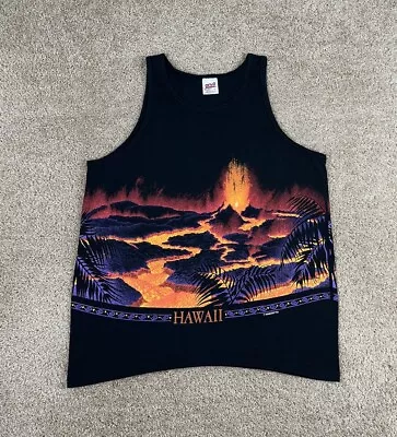 Vintage 90s Hawaii Erupting Volcanos All Over Print Lava Wrap Around Tank Top • $29.99