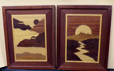 Pair Of 1984 Wood Marquetry Hudson River Inlay Artwork By Jeffery Alan Nelson • $100