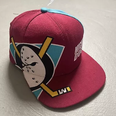 Vintage Anaheim Mighty Ducks Color Block Big Logo Snapback Hat Hockey NHL • $83.99